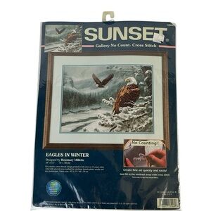 Sunset Gallery No Count Cross Stitch Eagles Print Vintage New In Package